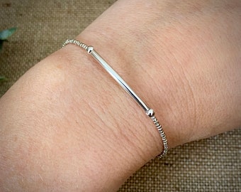 Dainty Sterling Silver Seed Bead Bracelet: Simple Bar Stacker