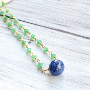 Bijoux bohèmes avec pierres de saphir naturels, collier semi-précieux, long collier bohème de perles, collier de perles, bijoux en chaîne en fil d'or image 4