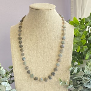 Labradorite necklace, gray gemstone jewelry, heart bead necklace, neck stack, natural stone jewelry, long gemstone bead necklace, handmade image 7