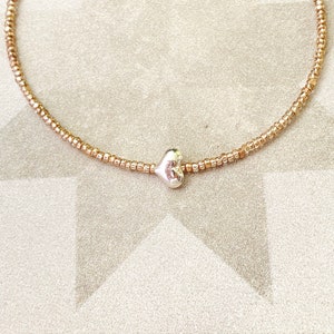 Rose Gold Seed Bead Bracelet: Sterling Silver Heart, Dainty Jewelry