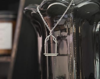 Gothic Cathedral Window Necklace, Sterling Silver Pendant, 16" Chain