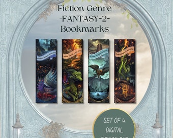 Bookmarks  Printable Download Fantasy No 2 , Set of 4 Bookmarks in JPG and PDF