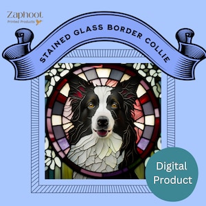 Border Collie in Stained Glass Window Print | Digital wall art print |  Digital Prints | Instant Download| Printable Wall Décor |