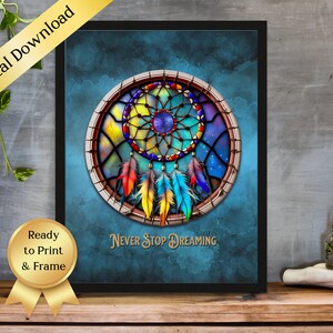 Dreamcatcher in Stained Glass Print| Digital Download Print |Wall Art print | Large Wall Art