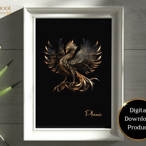 Phoenix Wall Art Print | Digital Download Print | Stylish Phoenix Metallic Mythical Bird