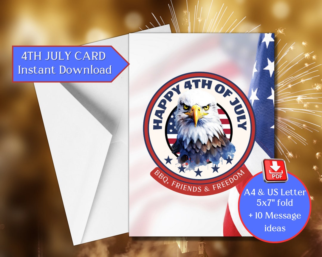 Happy 4th July Eagle Printable Independence Day Card - Etsy