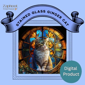 Ginger Cat im Glasmalerei-Fensterdruck | Druckbare Wandkunst | Digitale Drucke | Sofortdownload| Druckbares Wanddekor |