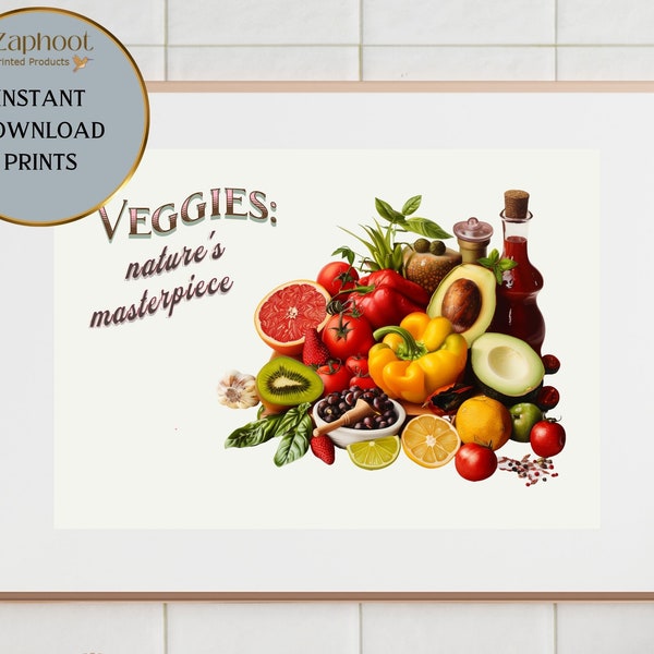 Kitchen Wall Art, "Veggies: Nature's Masterpiece" Instant Download Printable