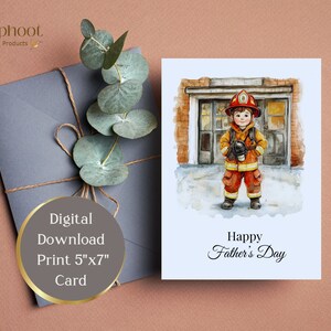 Carte pour la fête des pères, papa pompier, téléchargement immédiat, impression jusqu'à 5 x 7 pouces, plus des idées de messages à écrire à l'intérieur