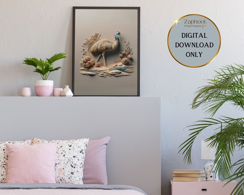 Emu Wall Art, 3D Style Digital Download, Part of Australian Native ...