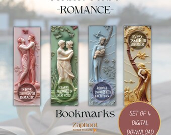 Romanze Lesezeichen Nr. 2 Printable Download, Set mit 4 Lesezeichen in JPG und PDF