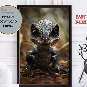 Cute Baby Dinosaur T-Rex Wall Art Print, Digital Download Ready to Print out and Frame