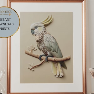 Schwefelhaubenkakadu Wandkunst, 3D-Stil digitaler Download, Teil der australischen Ureinwohner-Vogelsammlung