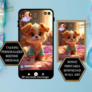 Tarjeta electrónica personalizada con mensaje para la hora de dormir de un cachorro para niños