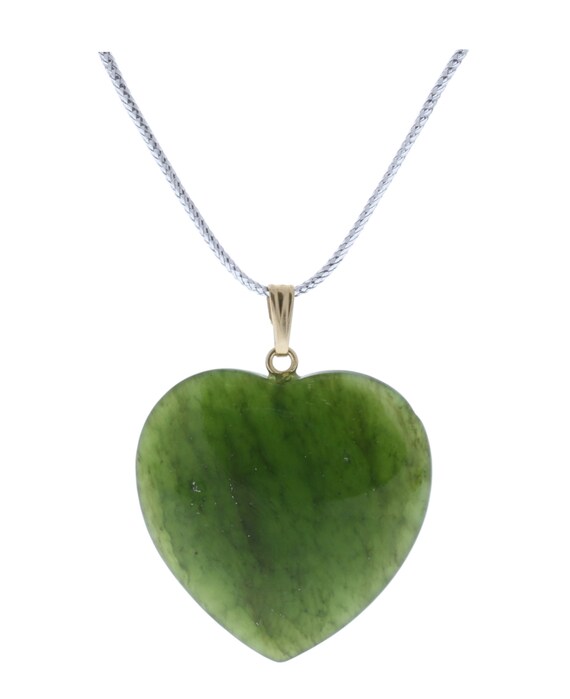 Green Nephrite Jade Heart Shaped Pendant - Heart Shaped Jade Pendant Green Nephrite Jade Heart Shaped Pendant - Heart Shaped Jade Pendant