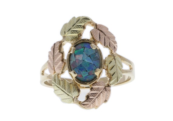 Black Hills Gold Yellow Gold Ring with Lab Opal