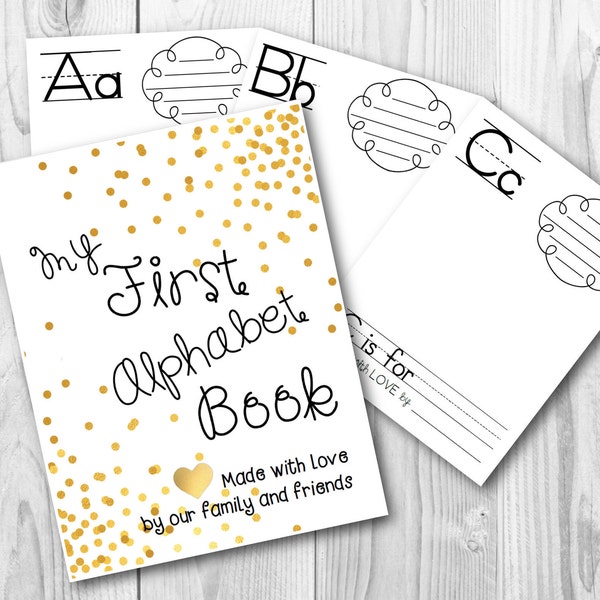 Baby's First ABC Book, Printable ABC Book, Baby's First Alphabet Book, DIY abc Book, My First abc book, Baby Shower, Gold Theme