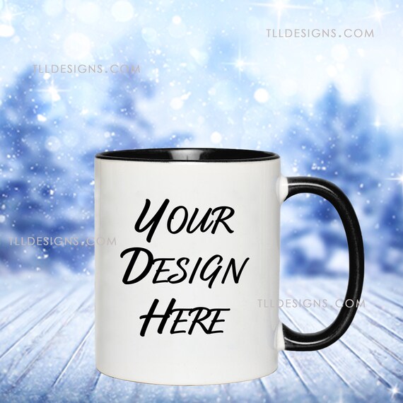 Mockup Instant Download Of 11oz White Mug With Black Accent Etsy