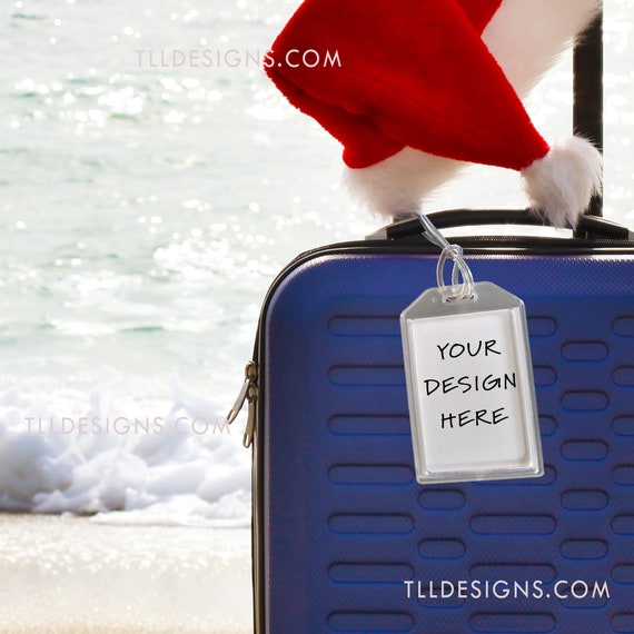 Download Gooten Luggage Tag Mockup Christmas Santa Hat With Suitcase Etsy