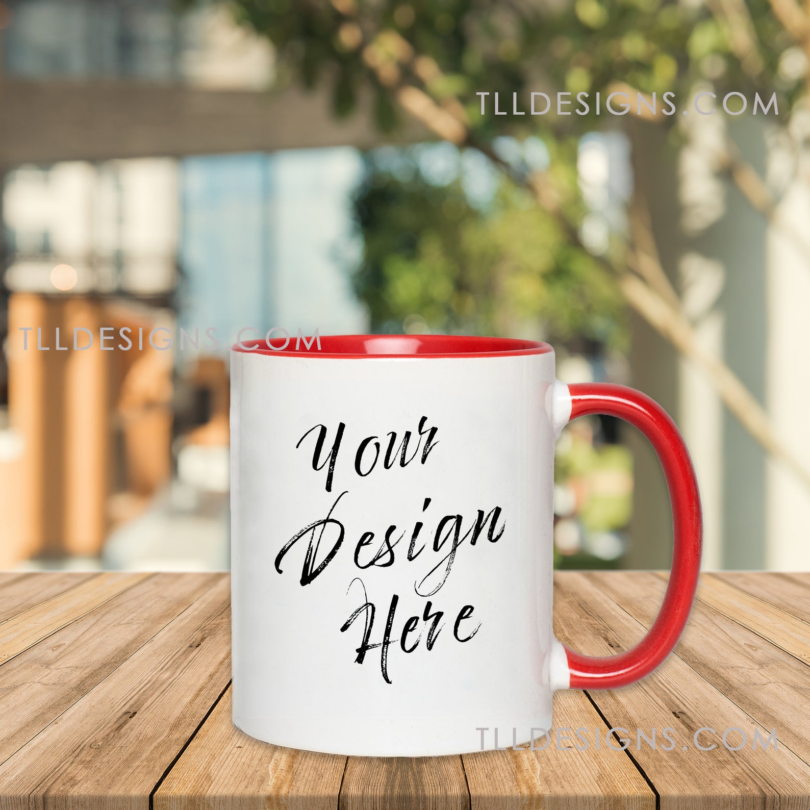 11oz White Mug Mockup With Red Accent Handle in a Bright Etsy