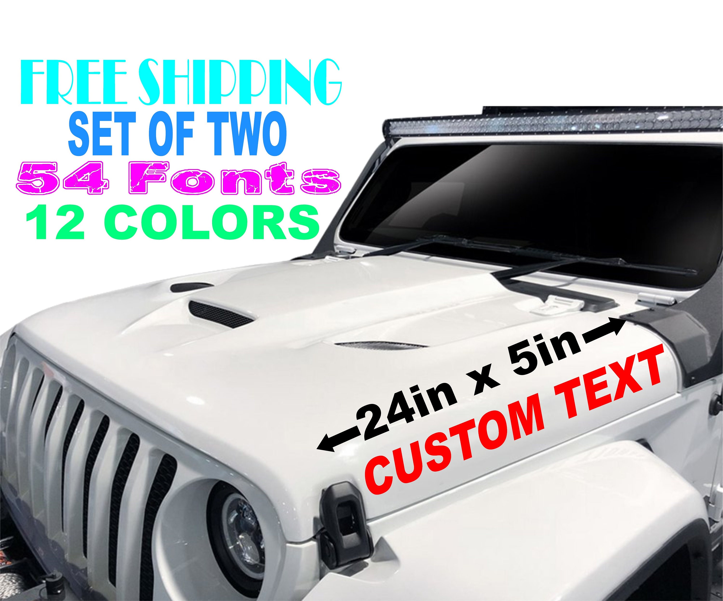 Set of 2 Custom Jeep Hood Name Decal Stickers Vehicle Truck Car Graphics Personalized off