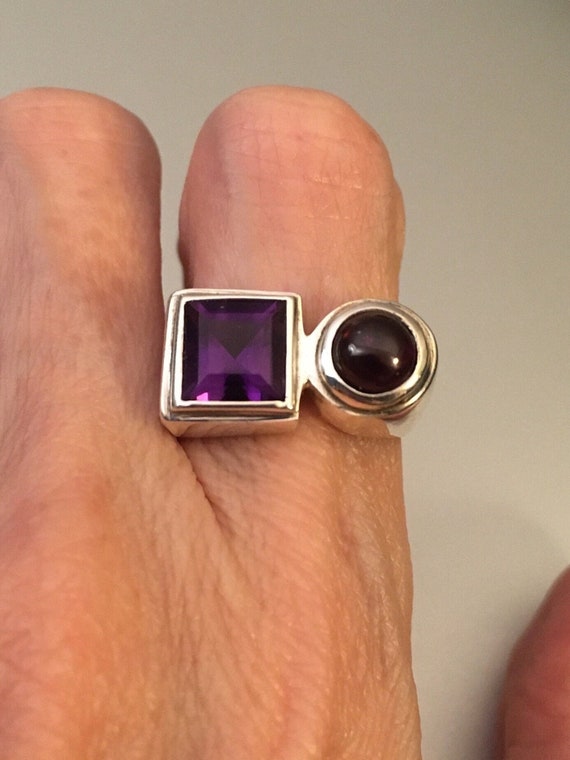 Step Cut Amethyst Cabochon Garnet Sterling Silver 