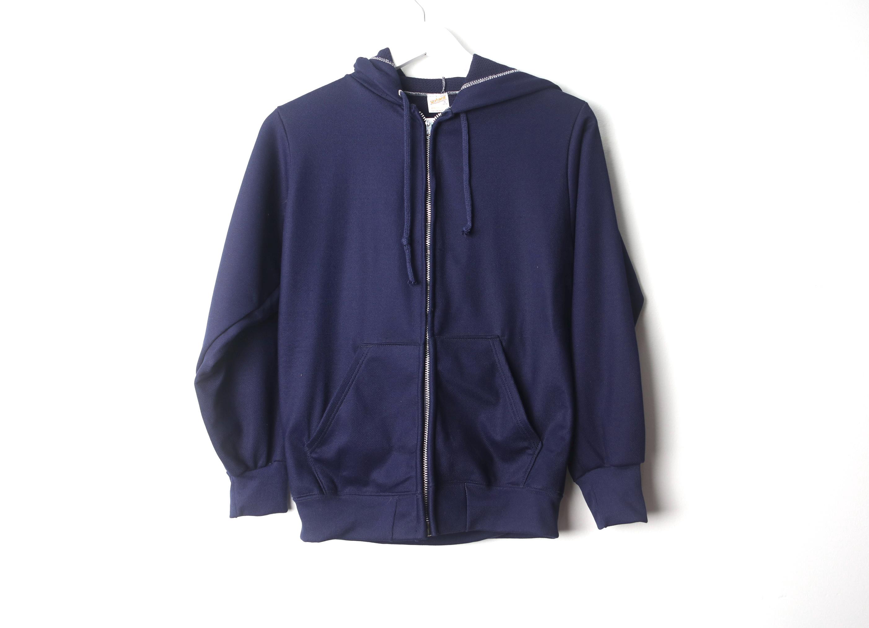 トップス 70'S-80'S VINTAGE NAVY FOODIE Vintage 70's/80's Distressed Navy Zip Front Hoodie Soft Thin