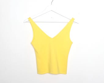 vintage GOLD deep v vintage 1990s 80s women's CROP top tank top -- size medium