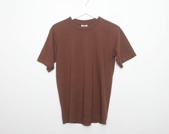 vintage BROWN faded t shirt top SHORT SLEEVE vintage grunge blank classic vintage 1980s 90s no logo t shirt Cotton t shirt -- size medium