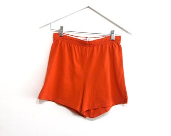 vintage 1970s 80s orange/red SHORT gym shorts - SOFFE brand - made in the U.S.A. vintage athletic shorts - women's size small/medium