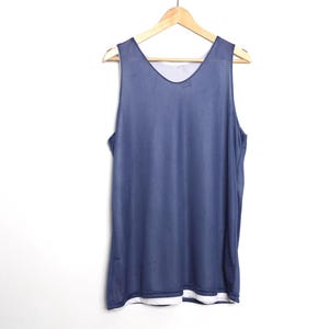 Vintage MESH blue and silver ATHLETIC basketball baggy tank top 1990s muscle tank --- Size Medium/Large