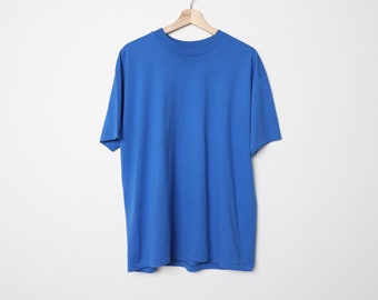 T-shirt bleu VINTAGE des années 90 ans 2000 à manches courtes vintage doux uni classique sans logo -- Taille homme XL