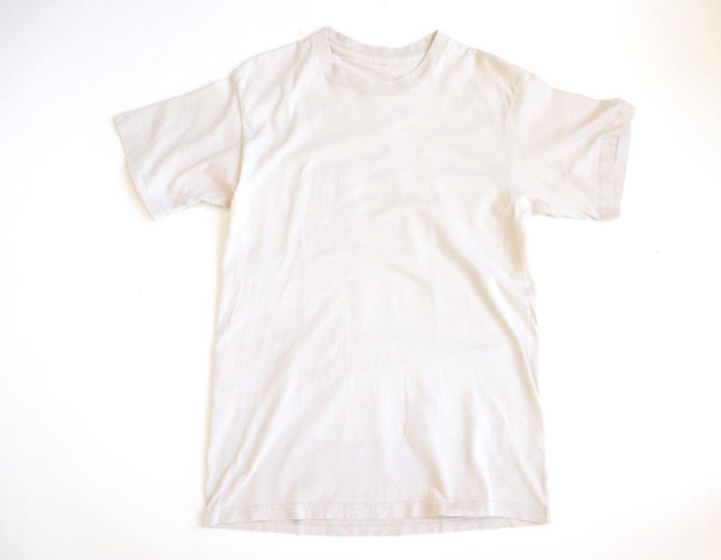 vintage FADED gray/beige soft short sleeve 1990s fitted vintage plain classic crewneck t shirt no logo style -- size small image 1