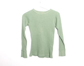 vintage 1970s 80s celery GREEN grunge thermal long john long sleeve shirt -- women&#39;s size medium -- super soft -- FREE shipping U.S.A