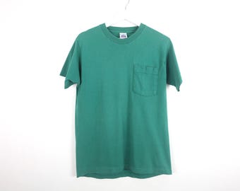 Koszulka męska vintage forest GREEN z kieszonką bez logo, luźna, z motywem leśnym, rozmiar M, darmowa wysyłka w USA