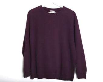 vintage PLUM red maroon 1990s crewneck raglan 50/50 long sleeve vintage SWEATSHIRT -- size medium - FREE shipping U.S.A
