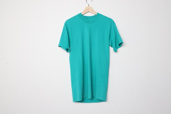 vintage 1990s turquoise blue TEAL t-shirt top -- … - image 1