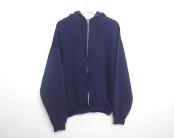 Vintage Slouchy NAVY Blue 1980s Soft FADED Zipper Hoodie
