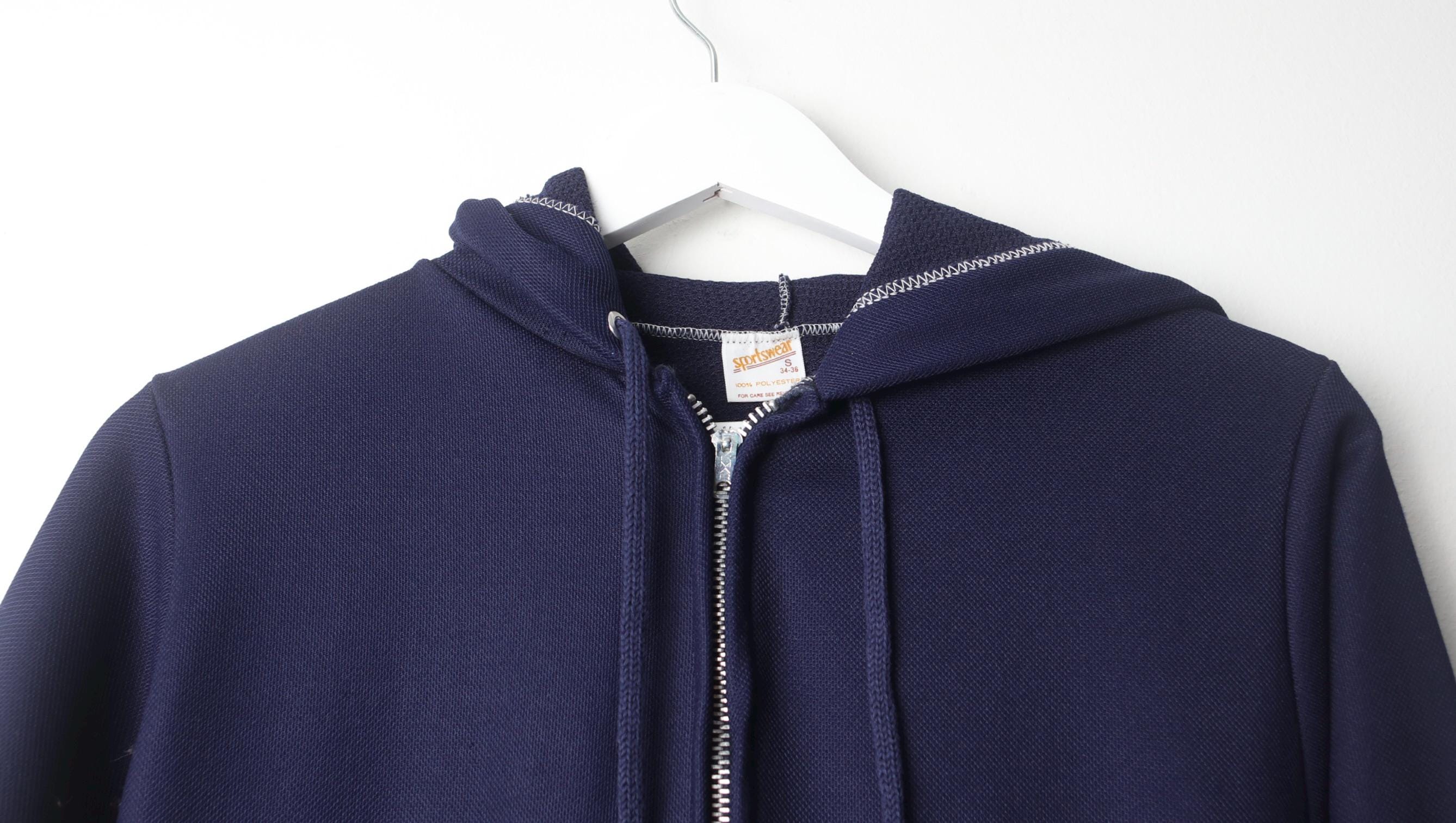 トップス 70'S-80'S VINTAGE NAVY FOODIE Vintage 70's/80's Distressed Navy Zip Front Hoodie Soft Thin