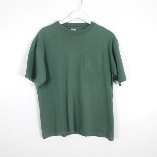 vintage 1980s 90s plain basic CLASSIC Green pocket boxy t-shirt vintage top -- men's size medium