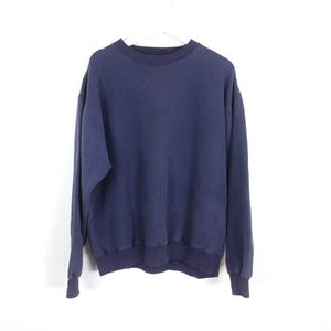 vintage FADED blue super soft 1980s long sleeve boxy SWEATSHIRT vintage classic blank - men&#39;s size large - FREE shipping