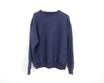 vintage FADED blue super soft 1980s long sleeve boxy SWEATSHIRT vintage classic blank - men's size large - FREE shipping