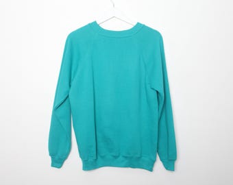 vintage 1990s plain basic CLASSIC blue Green boxy SWEATSHIRT vintage women's top top -- women's size Medium - FREE shipping U.S.A
