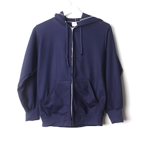 vintage NAVY blue TRI-blend 1970s zipper HOODIE super soft vintage 70s sweatshirt -- size small - Free shipping U.S.A.