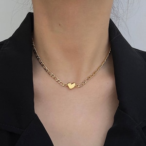 18k Gold Plated Heart Necklace, Minimalist Simple Necklace, Love Charm Necklace Locket, Gold Heart Pendant Bead Boho Necklace, Gift for Her