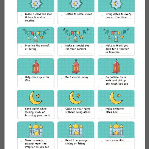 Ramadan 30 Good Deeds List Printable for Kids - Etsy