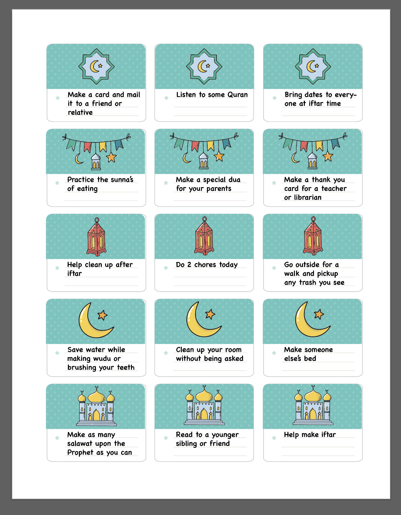 my 30 day ramadan good deeds calendar