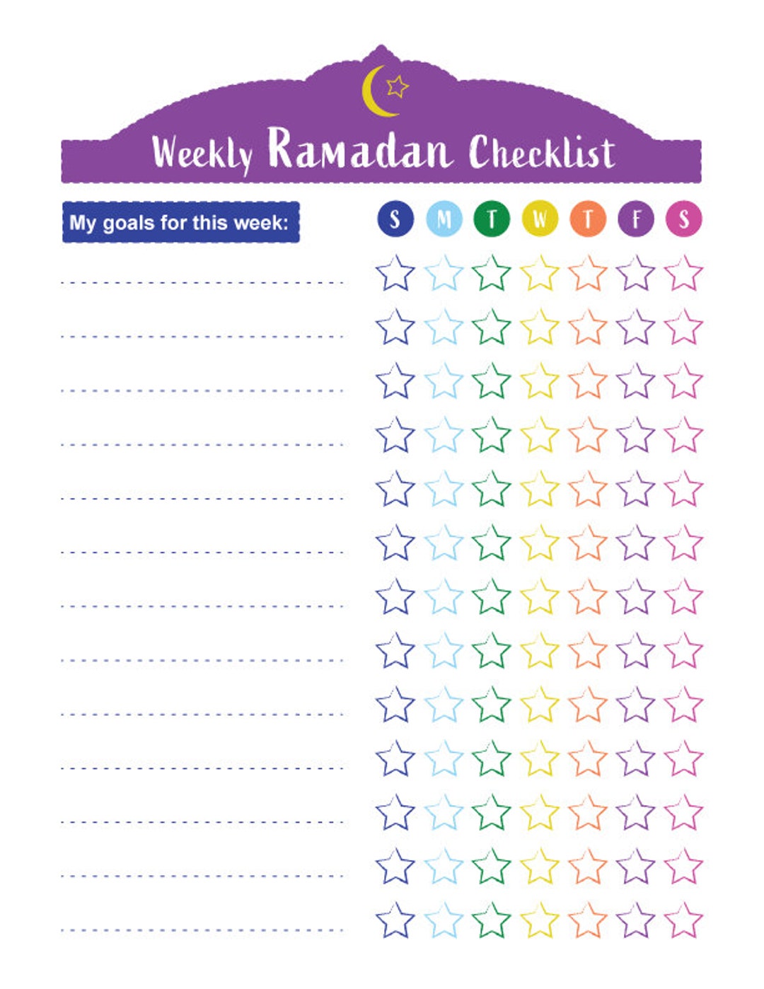 Downloadable Kids Weekly Ramadan Checklist Etsy