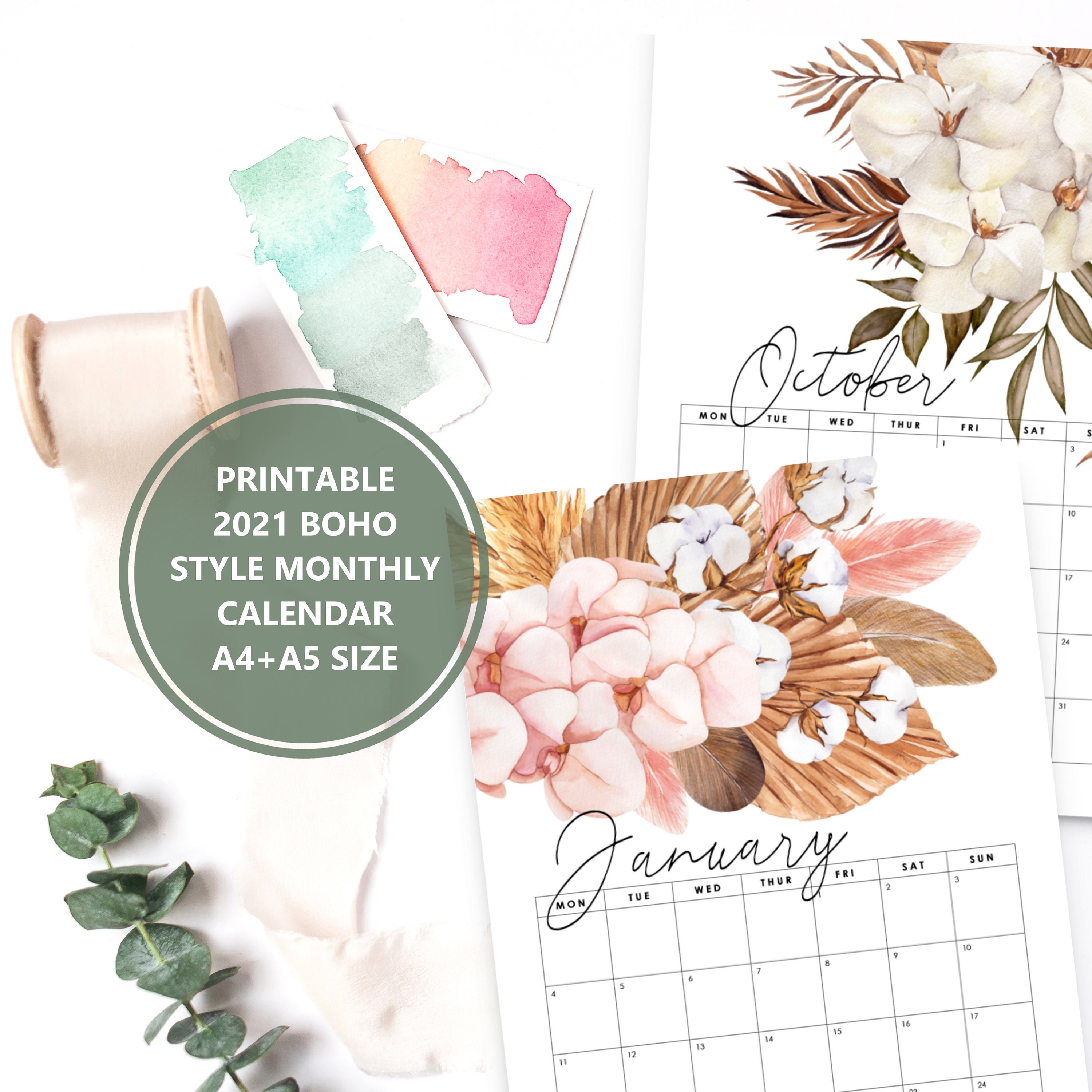 Printable 2021 Calendar Planner Boho Calendar 2021 | Etsy