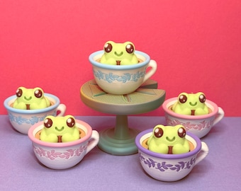 Tea cup Frog Fidget Clicker - cottagecore china cup toad design  - clicky stress relieving sensory gift, keyring or bag charm
